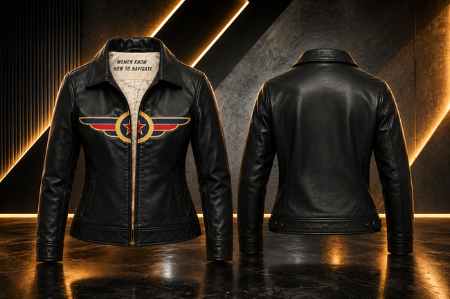 Women's Vintage Aviator Bomber Style Jacket Hover Image