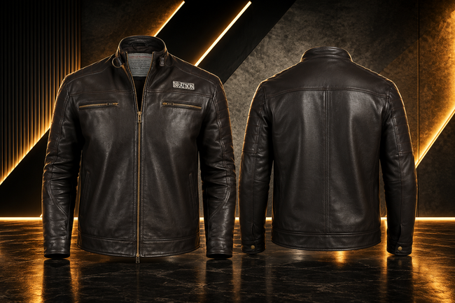 Vintage Cafe Racer Leather Jacket Hover Image