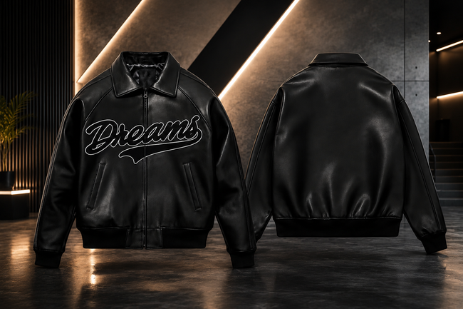 Dreams Leather Varsity Jacket Hover Image