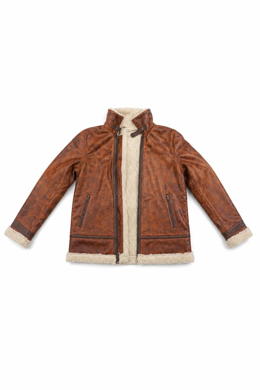 Personalized Men’s Brown B3 Shearling Leather Jacket with Matching Gloves