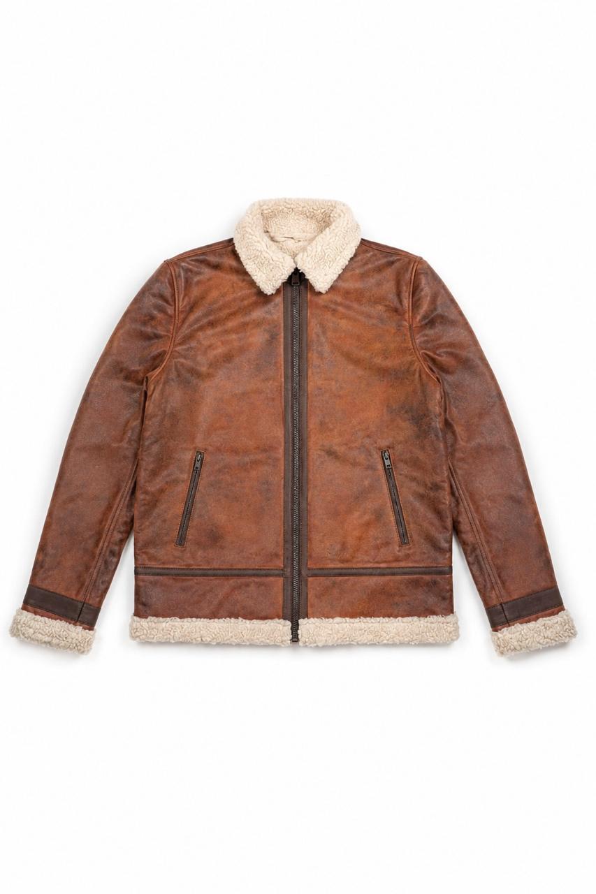 Personalized Men’s Brown B3 Shearling Leather Jacket with Matching Gloves