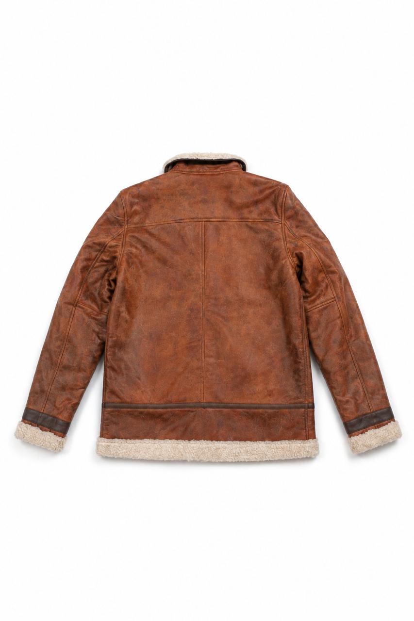 Personalized Men’s Brown B3 Shearling Leather Jacket with Matching Gloves