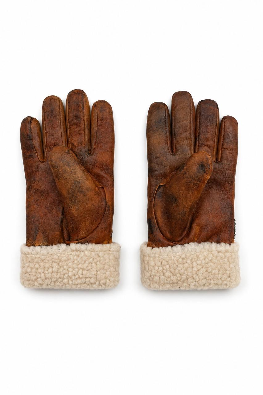 Personalized Men’s Brown B3 Shearling Leather Jacket with Matching Gloves