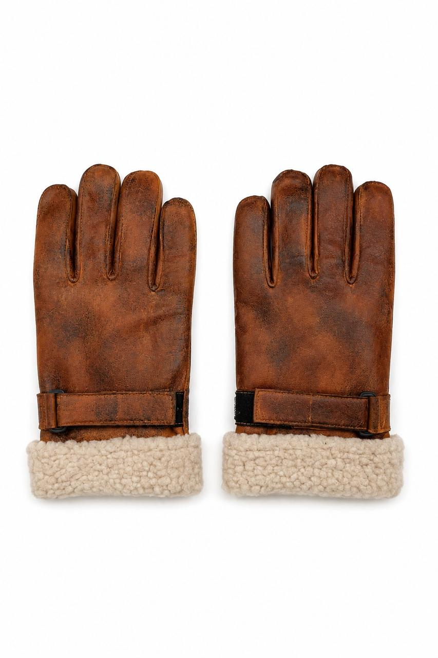 Personalized Men’s Brown B3 Shearling Leather Jacket with Matching Gloves